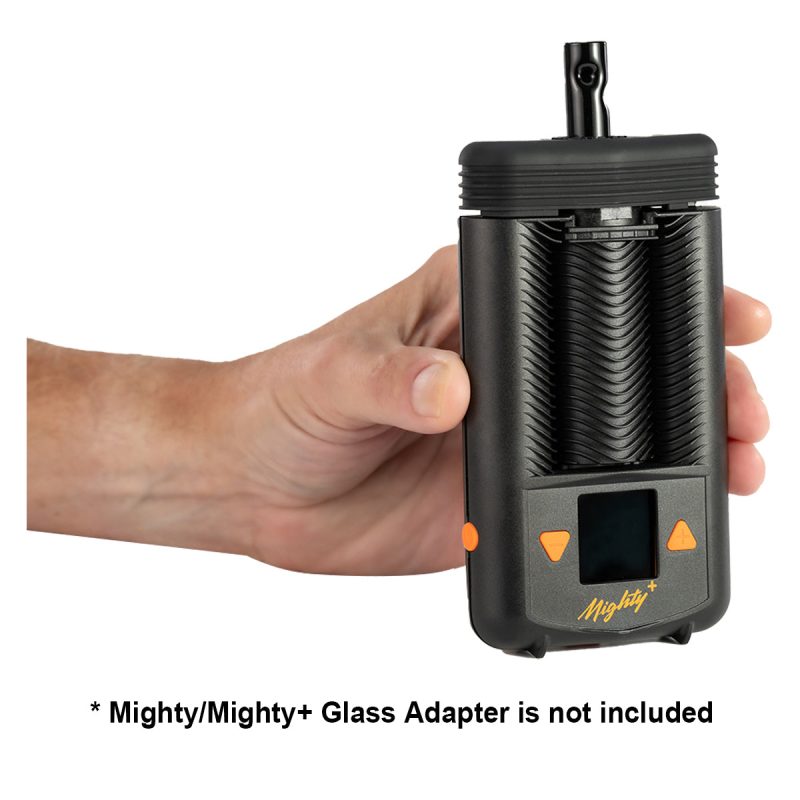 mighty mighty plus glass adapter disassembeled in hand view with disclaimer black