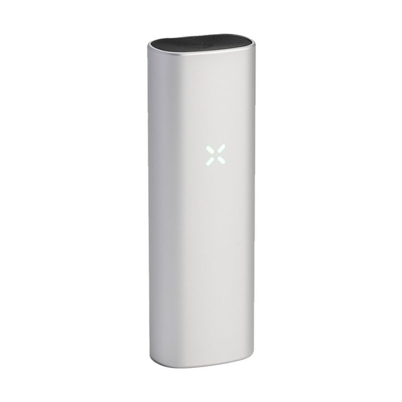 pax mini silver vaporizer with led lights tilted view