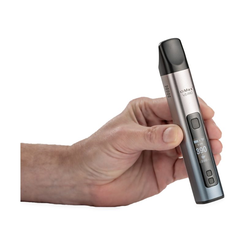 xmax v3 pro vaporizer silver in hand view